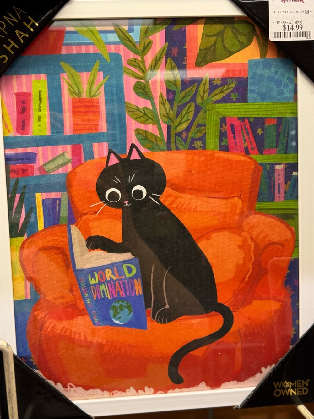 Sapna Shah Black Cat on Orange Chair Framed Art Print - Pets Cat Decor - Picture 2 of 2